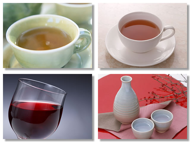 体を温める飲み物-紅茶、ほうじ茶、赤ワイン、日本酒